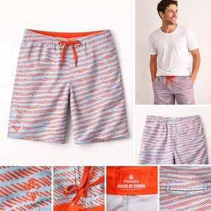 prAna High Seas Board Shorts Size 36 Blue Orange Striped UPF 50+